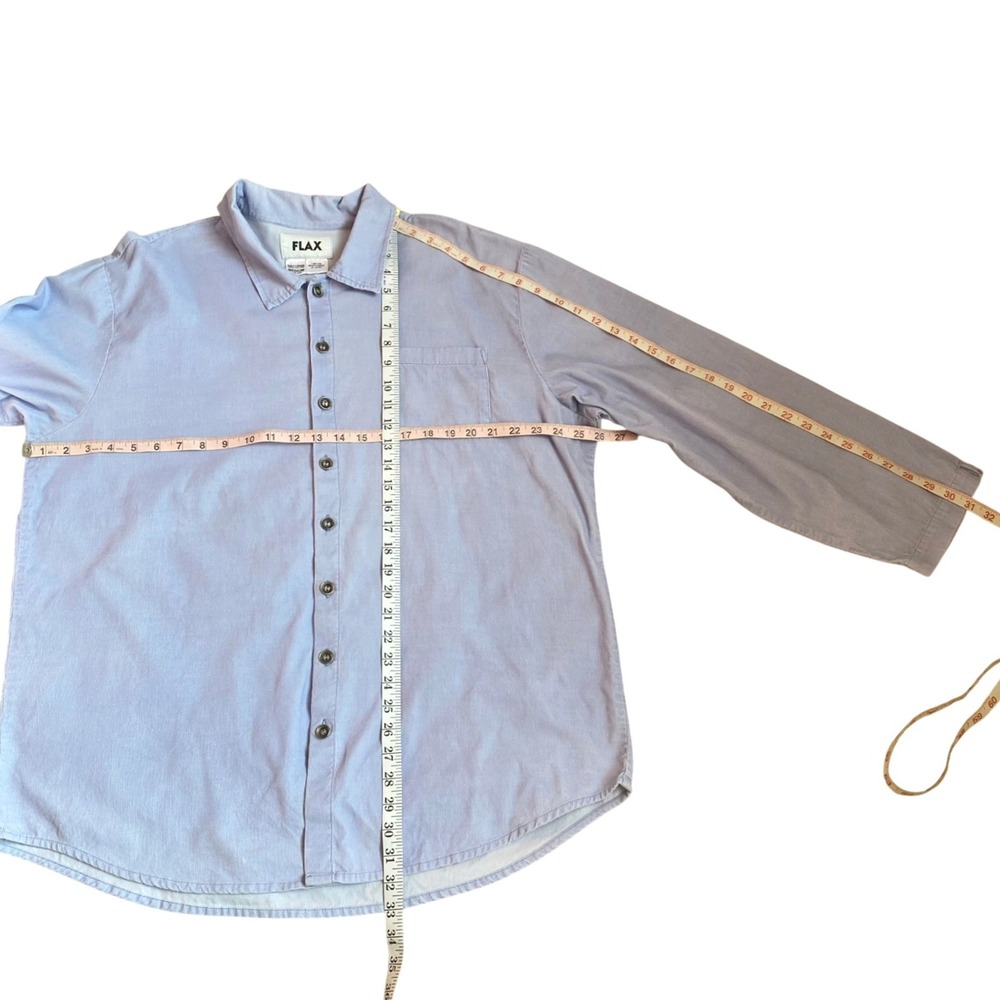 FLAX Mens Button Down Shirt SZ M Blue 100% Cotton Corduroy Long Sleeve Casual - Picture 9 of 9